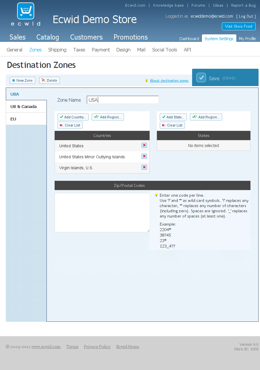 Destination zones